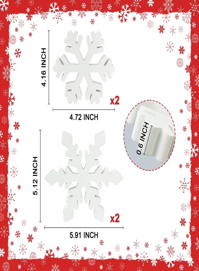Leetous Wooden Snowflake Decorations for Table 4 PCS, Winter Wonderland Decor for Home Indoor Tiered Tray, Christmas Sign for Mantel Office Fireplace Bedroom, Holiday White Centerpiece for Kitchen House Desk - Image 2